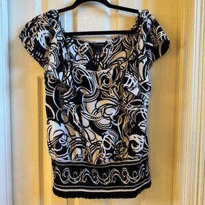 White House Black Market Black and White flowy top with elastic band size L